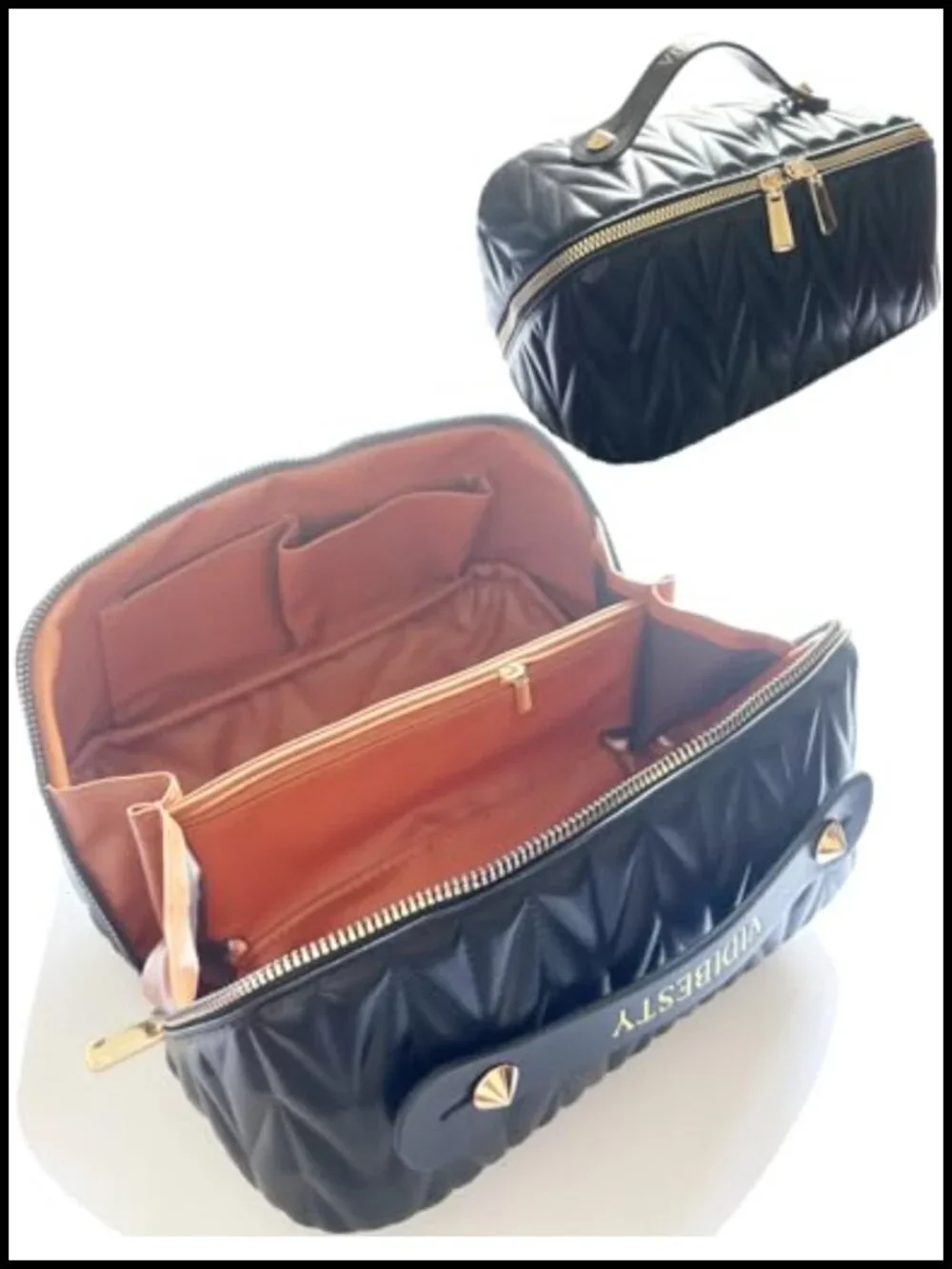 Large Waterproof PU Leather Toiletry Bag with Divider and Handle